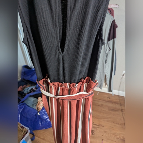 Lily Rose Black and Rust Striped Jumpsuit Size XS - Picture 3 of 12
